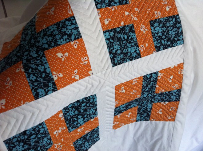 Quilting completed in the middle of the quilt