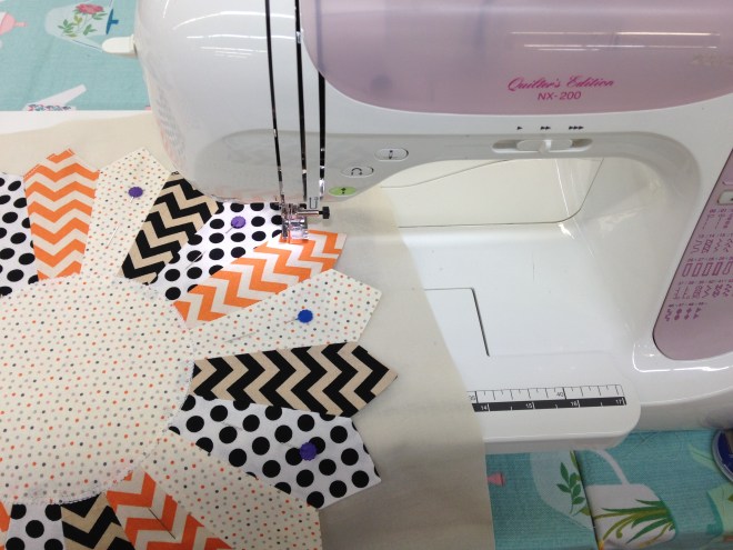 Patiently Machine Appliquéing the Dresden Plate